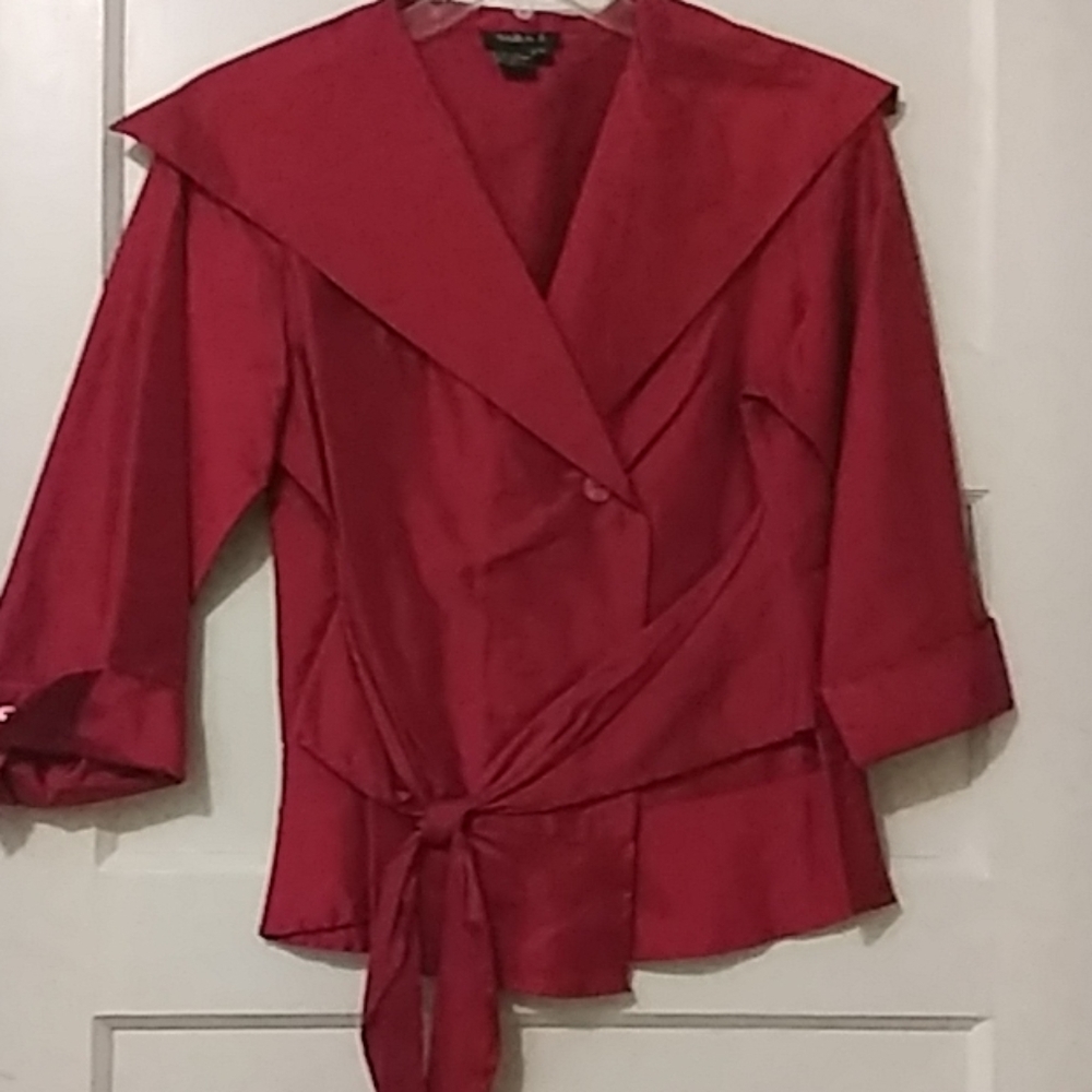 Red silk blouse